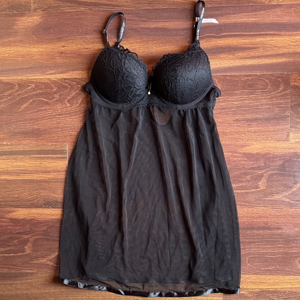 Daisy Fuentes Black Sheer Lace Chemise